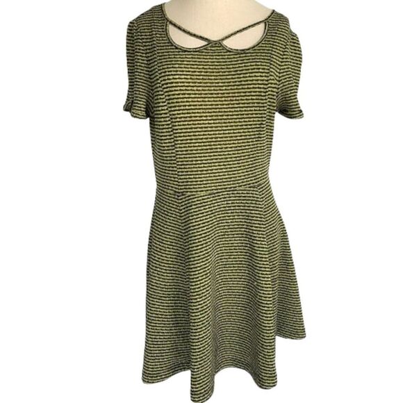 Free People Dresses & Skirts - FP Beach knit dress black yellow green stripes Medium keyhole skater fit flare